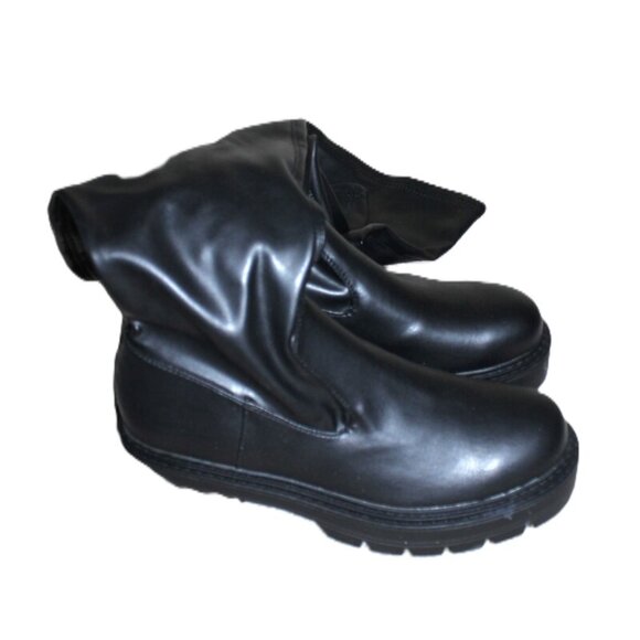 nwt ASOS Yours Clothing, Over The Knee Pull-On Chunky Cleat Boots in Black (11W) - Picture 2 of 14